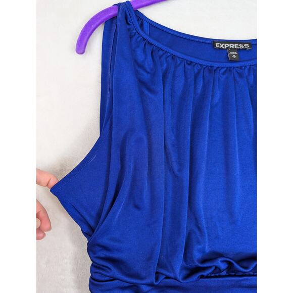 Express Dress Royal Blue Blouson Mini Dress Womens Size Medium Silky Sleeveless - Picture 6 of 11